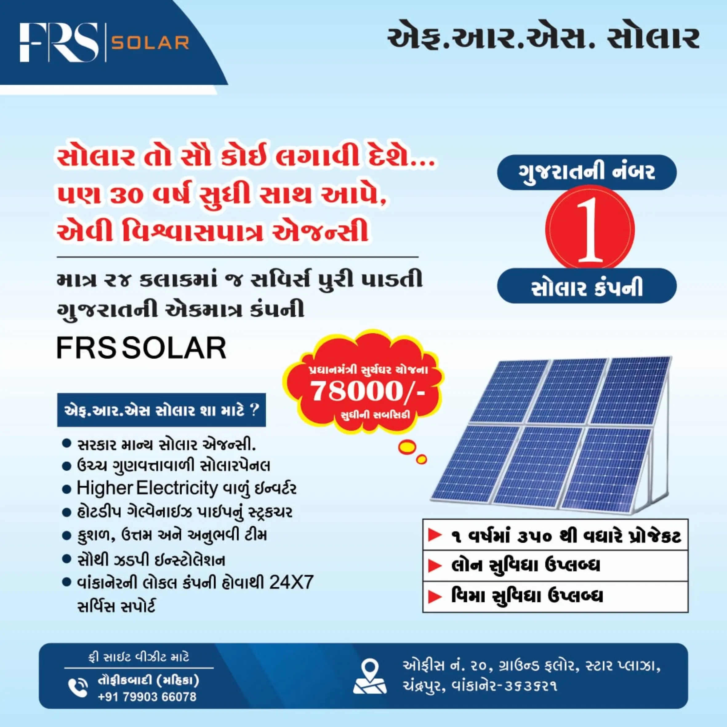 F.R.S. સોલાર: માત્ર એક જ વર્ષમાં વાંકાનેર પંથકમાં 350થી વધુ સોલર રૂફટોપ સિસ્ટમોનું ઇન્સ્ટોલેશન