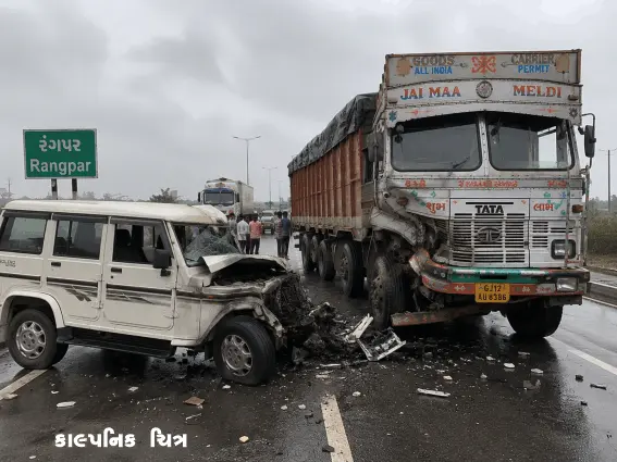 રંગપર પાસે હાઇવે પર બોલેરો- ટ્રક ભટકાયા
