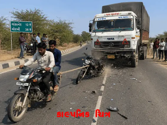 ઢુવા પાસે બે મોટર સાયકલને ટ્રક હડફેટે ઇજા